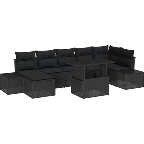 Conjunto de sofá de jardín 8 pcs Negro Poliratán vidaXL (1/5)