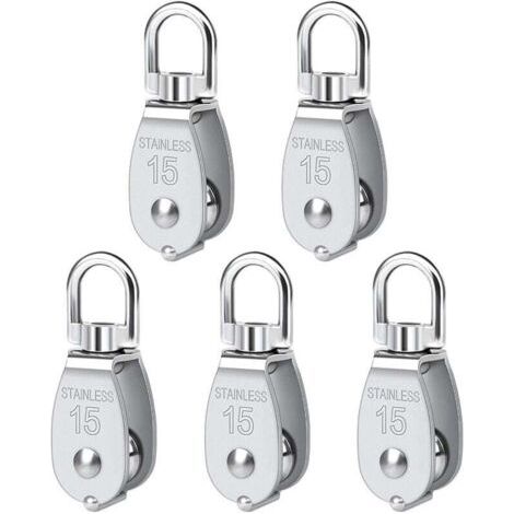 Stück 15 mm Einzel-Umlenkrolle Edelstahl-Umlenkrolle Heberolle Flaschenzug Tragkraft 35 kg - Silber