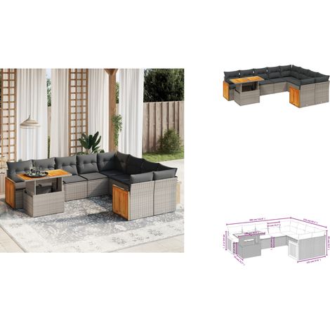 10-tlg. Garten-Sofagarnitur mit Kissen Grau Poly Rattan - Gartensorte - Outdoor Möbel - Lounge Set - Gartenmöbelgarnitur - PE-Rattan (1/3)
