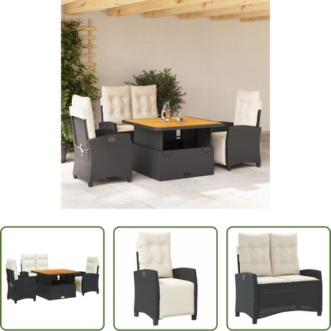 Chaise de jardin - Ensemble à manger de jardin 4 pcs avec coussins noir (1/5)