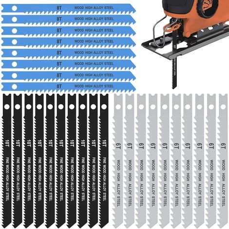 Lot de 25 lames de scie sauteuse 6T-8T-10T en acier à haute teneur en carbone, lame de scie sauteuse à coupe rapide, outil de travail du bois et du métal (1/5)