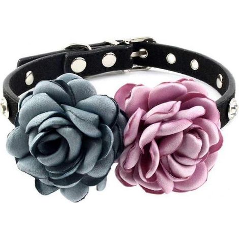 Collier pour chien orné de strass - Collier floral à paillettes pour chatons, petits chiens, chiennes et chiots - Collier élégant pour Chihuahua et Yorkshire Terrier avec roses persistantes bleues/vio (1/2)