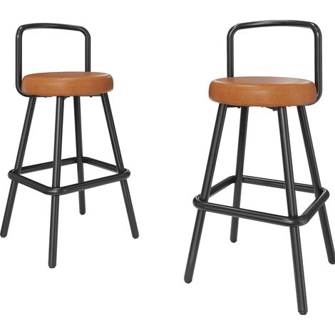 Set 2 sgabelli da bar con schienale ergonomico in PU idrorepellente e ferro marrone (1/5)