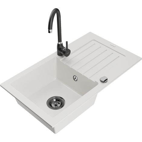 Mexen Pablo fregadero de granito de un compartimento con escurridor y grifo de cocina Telma, blanco - 6510-20-670200-70 (1/5)