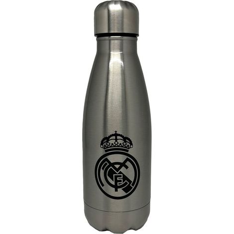 CyP Brands- Real Madrid- Botella de agua de acero, Bidón, Cantimplora, Cierre Hermético, 550 ml, Color acero, Producto Oficial