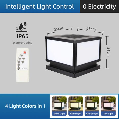 (1 pièce - Panneau plat noir de 25 cm) Lampe solaire LED extérieure étanche, style pilier, pour décoration paysagère rétro, jardin, parking et couloir. Éclairage solaire LED à la lumière du soleil. (1/5)