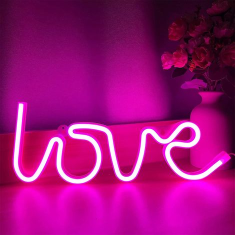MINKUROW Love Neon Light Pink Neon Sign Neon Sign Art Lámpara De Pared Usb / Batería Led Fluo Sign Letrero De Neón Para Habitación De Niña Light Up Love Letrero De Neón Para El Día De San Valentín Bod (1/5)