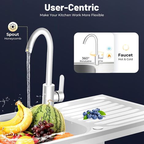 Évier individuel en acier inoxydable, 1 piscine et plan de travail piscine individuelle commerciale avec robinet d'eau chaude et froide restaurant, hôtel, cuisine, extérieur, intérieur (1/5)