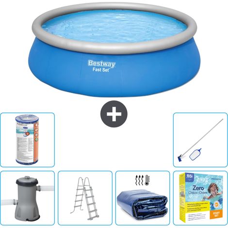 Piscine gonflable ronde Bestway à réglage rapide - 457 x 122 cm - Bleue - Comprend des Accessoires CB28 (1/5)