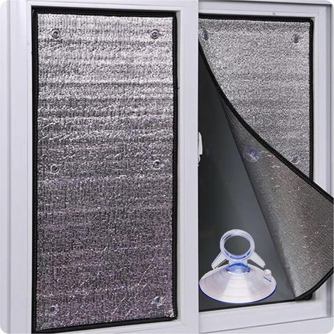 Film isolant en aluminium réutilisable et ajustable – 60 x 110 cm, résistant aux UV et à la chaleur, ventouses incluses (pour fenêtres de maison ou de bureau) (1/5)