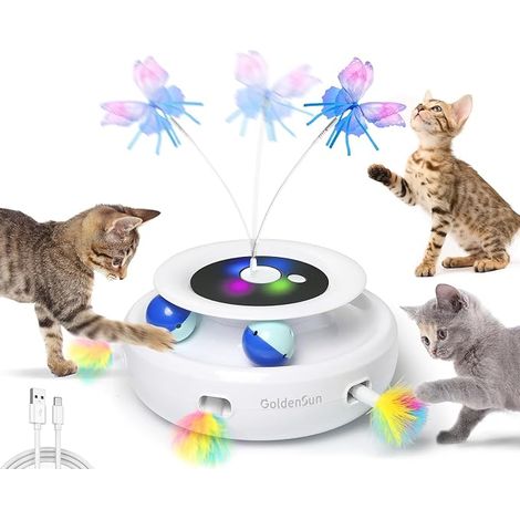Jouet pour Chat, Jouet Interactif électrique 3 en 1 pour Chats, Whack-A-Mole, Papillon Flottant, Balle Incluse, Jouet pour Chat Rechargeable avec 4 Accessoires (1/5)