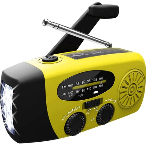 Radio d urgence solaire à manivelle mille deux cents milliampères heures avec LED lampe torche et chargeur USB pour camping