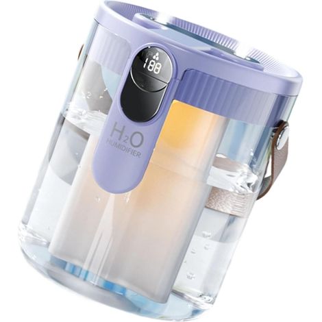 Humidificador con conexión USB, atomizador silencioso, pantalla digital, gran capacidad de 1,5 litros, color morado. (1/5)