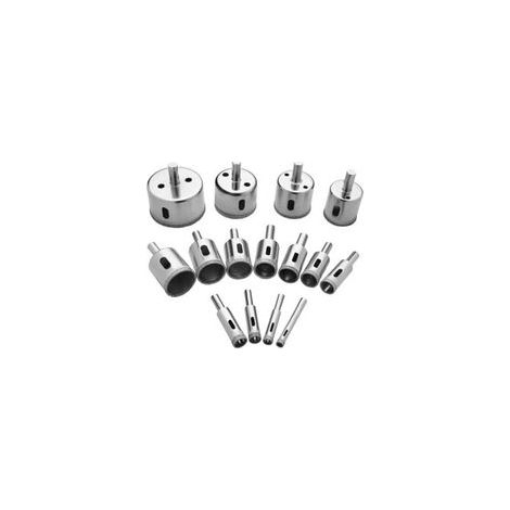 Diamantbohrer-Set, 15-teiliges Lochsägen-Set, Fliesenlochsäge für Glas/Fliesen/Keramik/Marmor/Porzellan, Kohlenstoffstahl, 8 mm–50 mm (1/4)