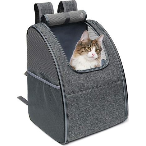 Sac à Dos Chat Chien Sac de Transport pour Chien Respirant et Pliable Sac à Dos de Transport Chat Pliable avec Cadre Intégré pour Sortie Promenade Voyage 34 28 42cm Gris (1/4)