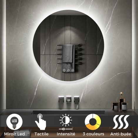VEKIO Miroir LED lumineux rond tactile + fonction antibuée Dimensions - Ø 60 cm (1/5)