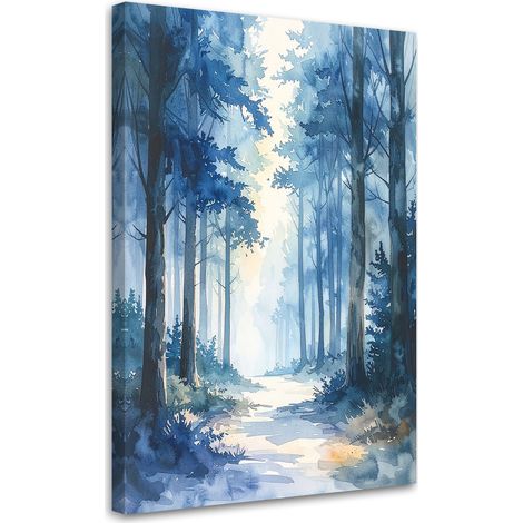 Leinwandbild Nebelwald Pastellfarbene Naturlandschaft im skandinavischen Stil Blau 30x45 (1/5)