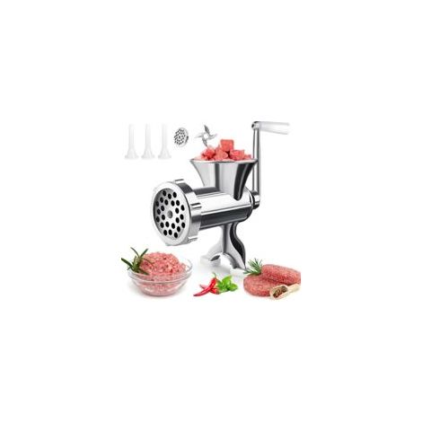 Hachoir à viande manuel en aluminium – 420 lames en acier inoxydable – Conception ergonomique pour usage facile – Accessoires pour saucisses (1/3)