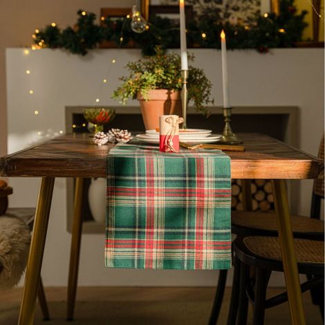 Chemise De Table De Noel - 140 X 35 Cm - Tissu Polyester Antitache Lavable - Decoration Fete D Hiver - Lot De 1