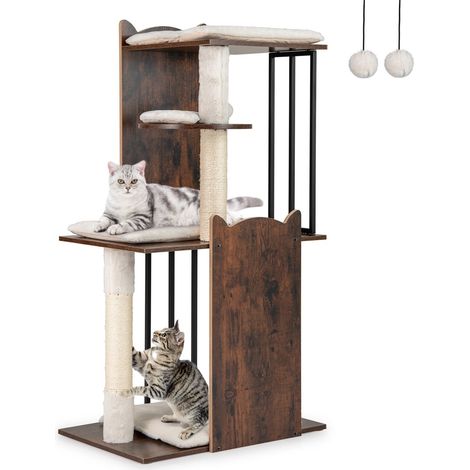 Tiragraffi con pali in sisal, 4 piattaforme, palline, cuscini
