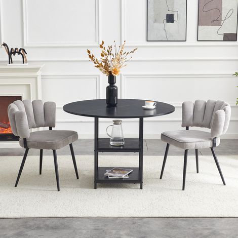 Set de mesa redonda de 107 cm con 2 sillas grises de tela, estilo industrial (1/5)