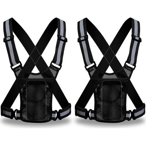 Gilet Running - Support Téléphone 17x12 cm - Réfléchissant 360° - Ajustable Taille 72-105 cm Épaules 36-52 cm - Respirant Léger 80 g - 2 Pièces (1/5)