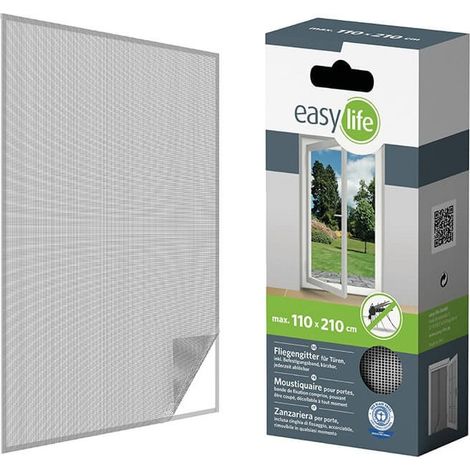 Moustiquaire, Sans perçage, pour Porte 110 x 210 cm, Anthracite, Polyester, Bande Auto-Agrippante (1/5)
