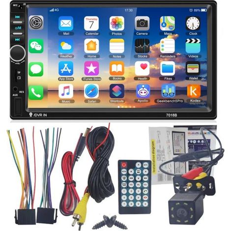 autoradio double din 7 pouces ecran tactile bluetooth camera noir (1/4)