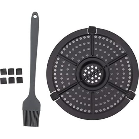 Plaque de cuisson ronde de 16 cm, plaque de cuisson de rechange pour friteuse à air chaud, plaque de cuisson pour friteuse à air chaud, poêle à griller antiadhésive en acier inoxydable avec couvercle (1/5)