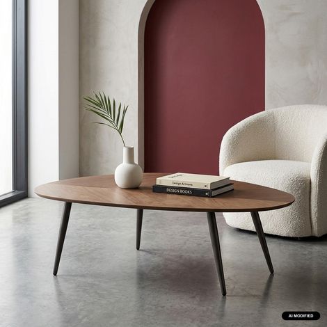 sweeek - Table basse organique décor bois placage manguier noyer piètement acier - Vanya (1/4)