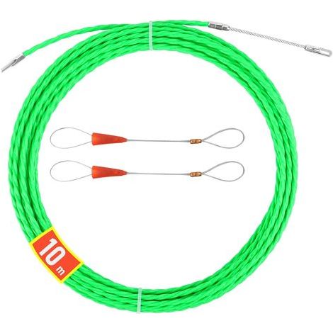 (Vert) Aiguille Electricien 10M,  4,5mm Tire Fils Electrique, Tire Cable avec 2 Tête Flexible de Guidage, Aiguille Passe Cable, Enfileur Fils électrique pour la Pose de Chemins de Câbles