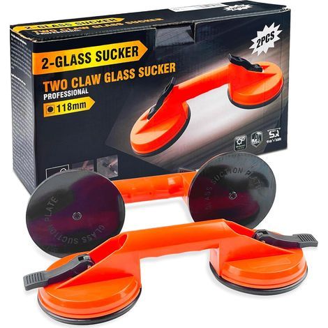Lot de 2 ventouses pour carrelage, poignées ergonomiques et antidérapantes, charge 100 kg pour le transport de carrelage, stratifiés (orange) (1/5)