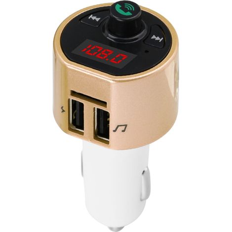 Transmetteur Bluetooth audio sans fil pour voiture adaptateur FM radio double port USB chargeur MP3 (Or) (1/5)
