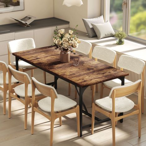 Table de salle à manger rectangulaire pour 6 à 8 personnes, style industriel avec pieds en métal, 180 x 80 x 75,5 cm, marron rustique (1/5)