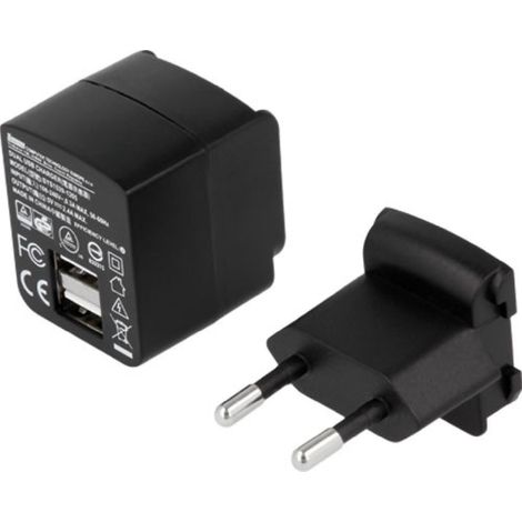 Alimentation USB double - 5VDC - 2.4A - 12W - Prise EU changeable