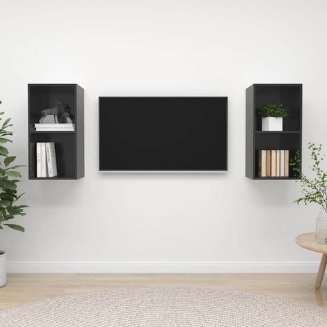 vidaXL 2 Piece Wall-mounted TV Cabinet Set High Gloss Grey Engineered Wood (1/5)