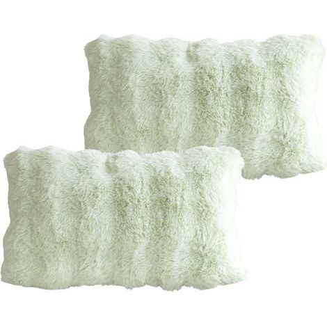 Set di 2 federe in peluche (30 x 50 cm, verde), cuscino non incluso, adatte per soggiorno e camera da letto (1/5)