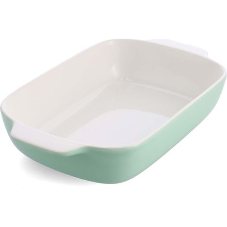 Plat à Four Rectangulaire Antiadhésif en Céramique avec Couvercle en Bambou, 32 cm/3,8L, sans PFAS, Gain de Place, Va au four jusqu'à 260°C, Va au Lave-Vaisselle, Pistache (1/5)