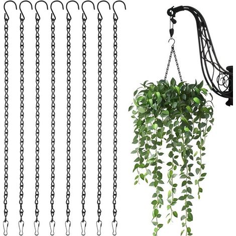 Stück schwarze Metall Hängeketten à 50 cm für Pflanzen, Windspiele und Dekoration mit Haken und Clips (1/5)