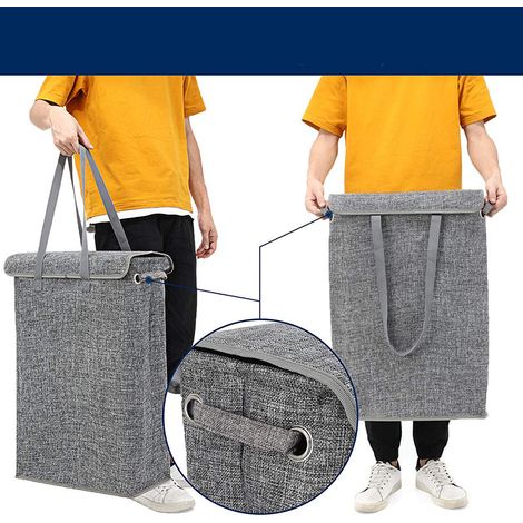 Panier à linge fin avec couvercle, panier à linge haut et fin avec poignées, doublure imperméable (1/5)