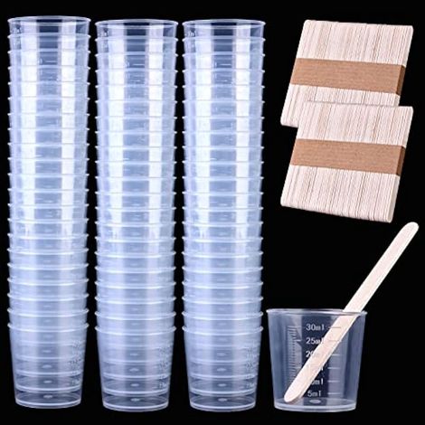 Verre Doseur Plastique,Gradué Tasses Transparent,80 pièces Tasses Gobelet Plastique Transparent Gradué Échelle 30 ml pour Art, Artisanat, Moulage, Peinture, Cuisine et Bricolage,Résine,Époxy (1/5)