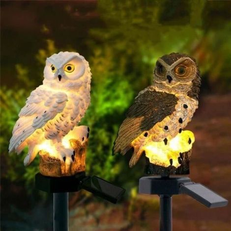 GR11153-Lampe Solaire Hibou Avec Panneau Solaire à Led Fake Owl Lampes Solaires Imperméables de Jardin, Marron