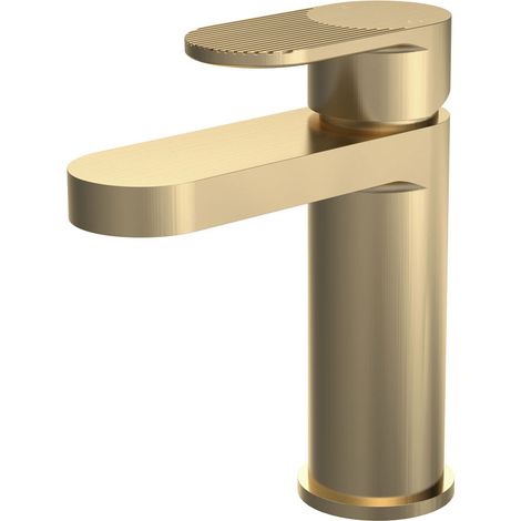 Nuie Cyprus Fluted Mono Basin Mixer Tap with Push Button Waste - Brushed Brass (1/2)
