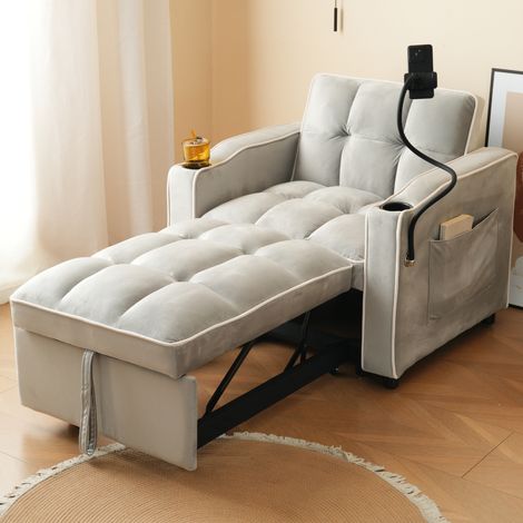 Canapé-lit simple 3-en-1 extensible, avec porte-gobelets et support pour téléphone portable canapé-fauteuil, canapé-lit, fauteuil, 83 × 167 × 76 cm,gris clair (1/5)