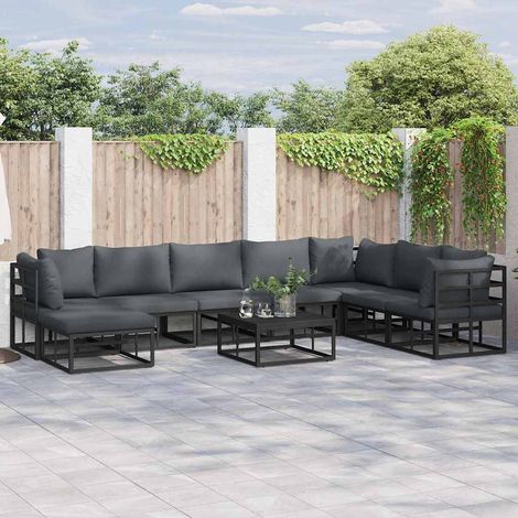 Garden Sofa Set with Cushion 8 pcs Black Aluminium (1/5)