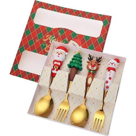 RHG Elegant Spoon and Fork Set Holiday Dining Dining Couding Christmas 410Stainless Steel Table Varelle Parfaite pour Les Fêtes Et Les Fournitures De Cuisine Actuelles