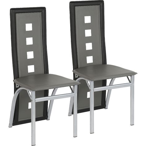 Esszimmerstühle 2er-Set,aus Kunstleder, für Küche, Esszimmer,grau+Schwarz (1/5)