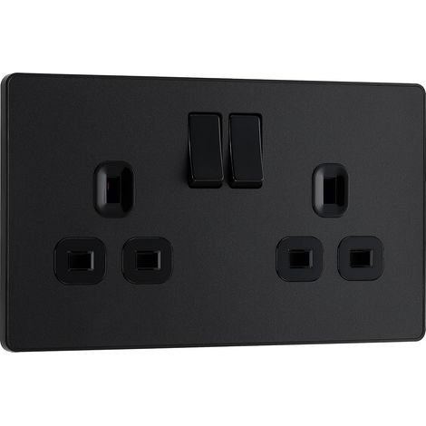 Electrical PCDMB22B Prise Murale à Double Interrupteur sans vis Noir Mat 13 A (1/5)