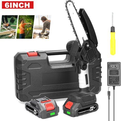 Mini-Akku-Kettensäge, 15 cm (6 Zoll) kabellose elektrische Kettensäge 21 V/1300 mAh, Kette, für Gartenarbeit, ideal für den Einsatz im Freien und im Garten, Grau (1/5)