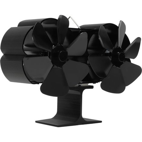Ventilateur de cheminée double tête, 6 pales, puissance thermique, noir, résistant aux hautes températures et écologique (1/5)